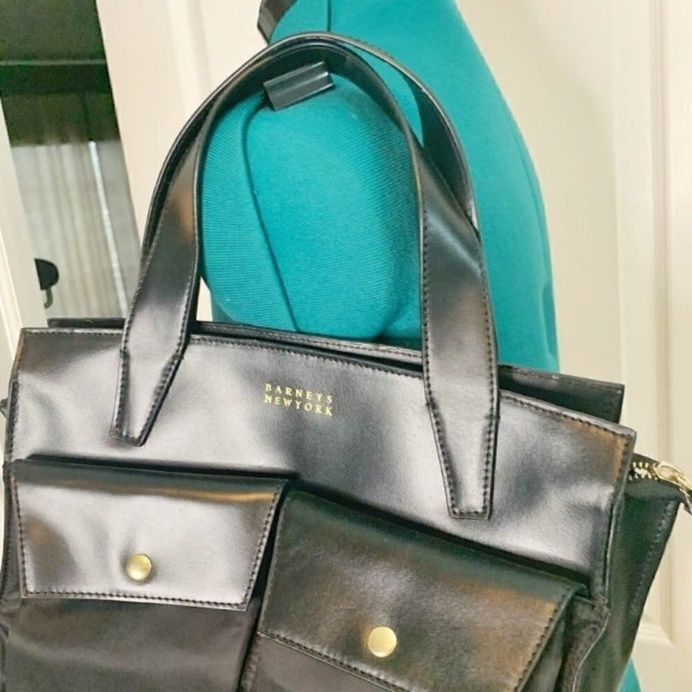 Barney's New York NWT Black Leather Pocket Tote Purse - Picture 10 of 12
